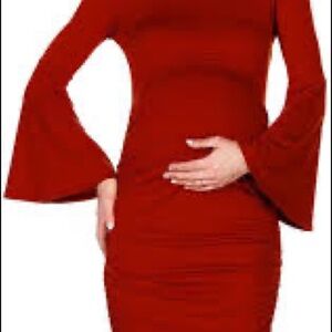 MY BUMP red fitted stretch bell sleeve dress size medium